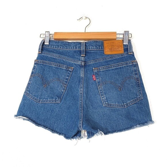LEVI'S Wedgie Shorts with Cut Off Hem in Love Triangle Blue Rigid Denim 24 - Picture 4 of 10